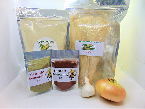 Tamale Kit- Includes 2 Seasoning Packs, 25 Corn Husks, Corn Masa, 1 Onion, 1 Garlic Bulb (Makes 2 Dozen Tamales). Great for Any Occasion. - Country Creek Acres - Country Creek LLC