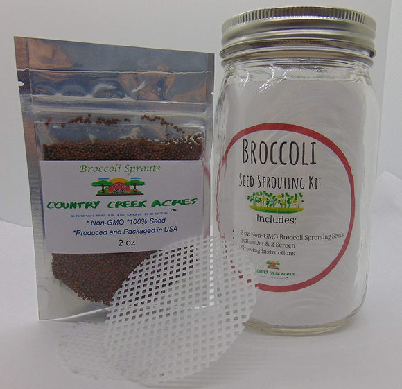 Broccoli Microgreen Jar Kit- (1) 2 oz Broccoli Seed Pack (1) Glass micrgreen jar (2) Screens (1) Info/Growing Instruction Pack. -Country Creek LLC - Country Creek LLC