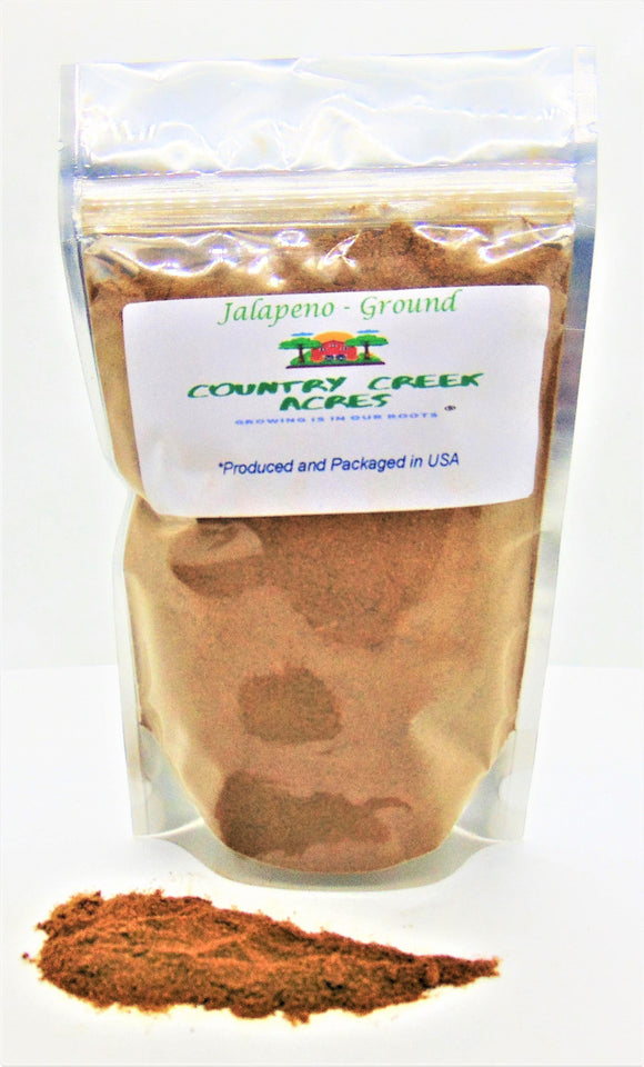 Ground Jalapeno Seasoning- Earthy-grassy flavor with a sharp heat. Add to chili, salsa, sauces, stews, or sprinkled over chicken. - Country Creek LLC